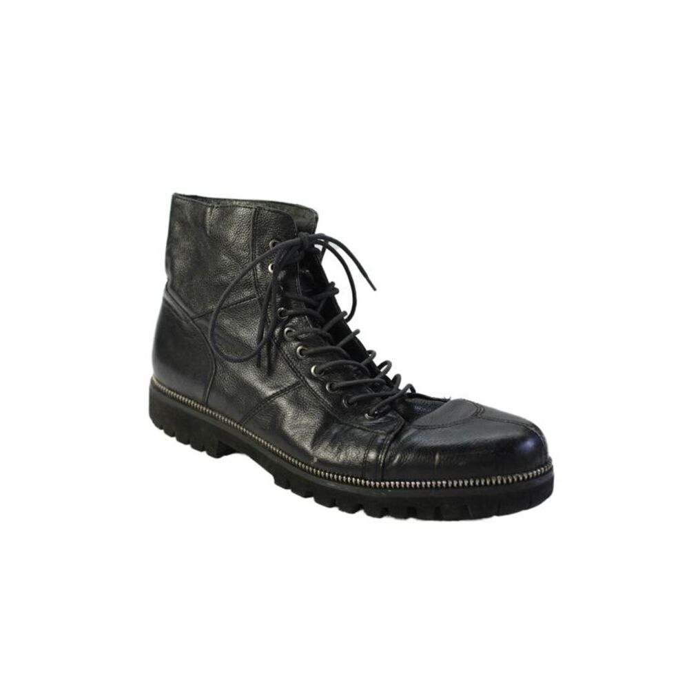 Zanzara Women's Round Toe Lace Leather Combat Boots Black Size 10.5